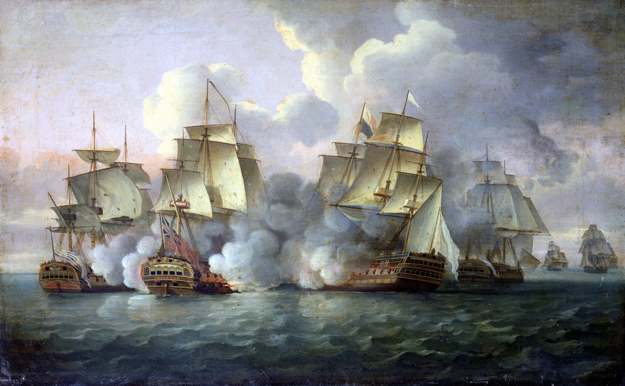 El HMS "Mediator" se enfrenta a buques franceses y estadounidenses de Thomas Luny