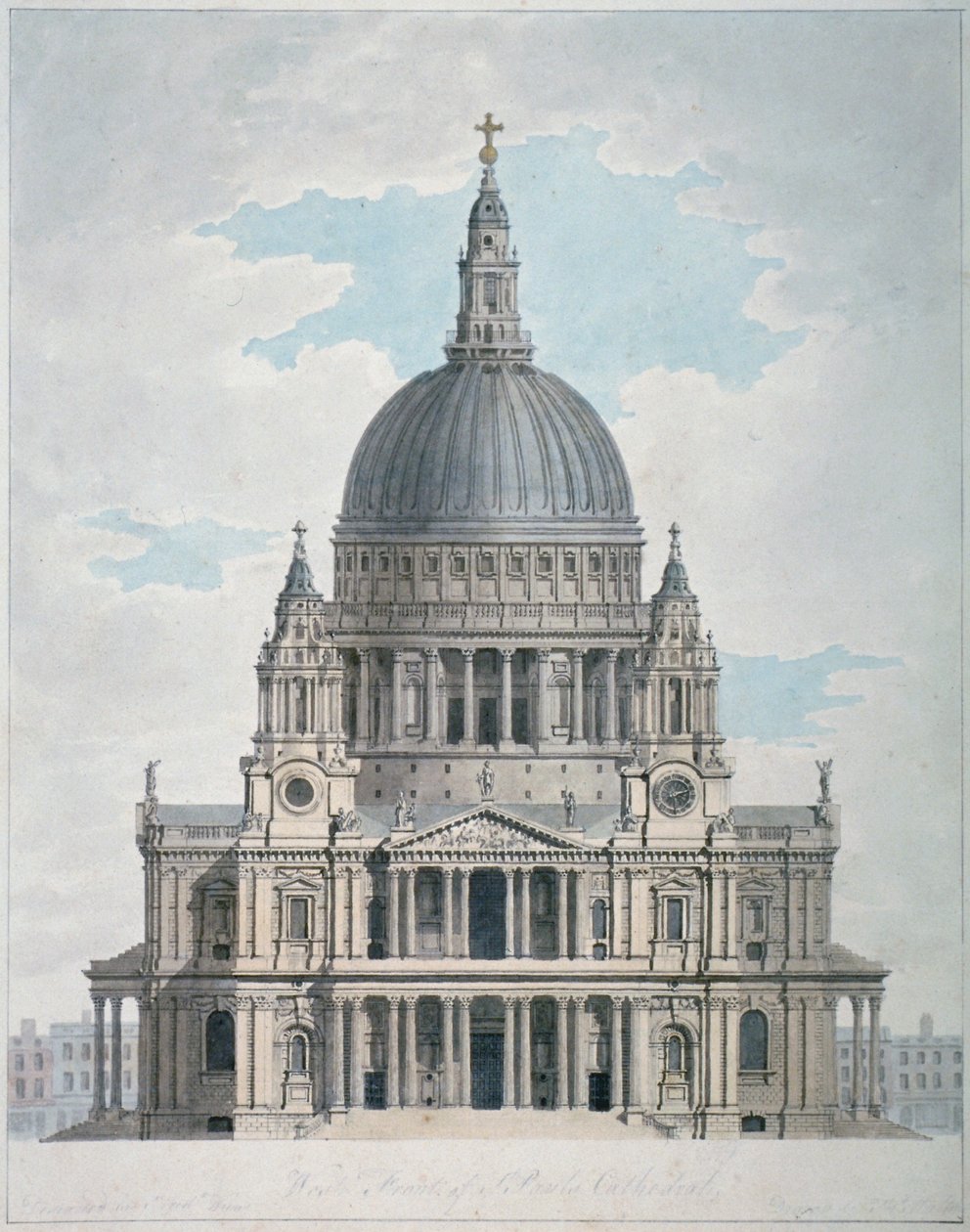 Fachada oeste de la Catedral de San Pablo, Ciudad de Londres, 1780 de Thomas Malton II