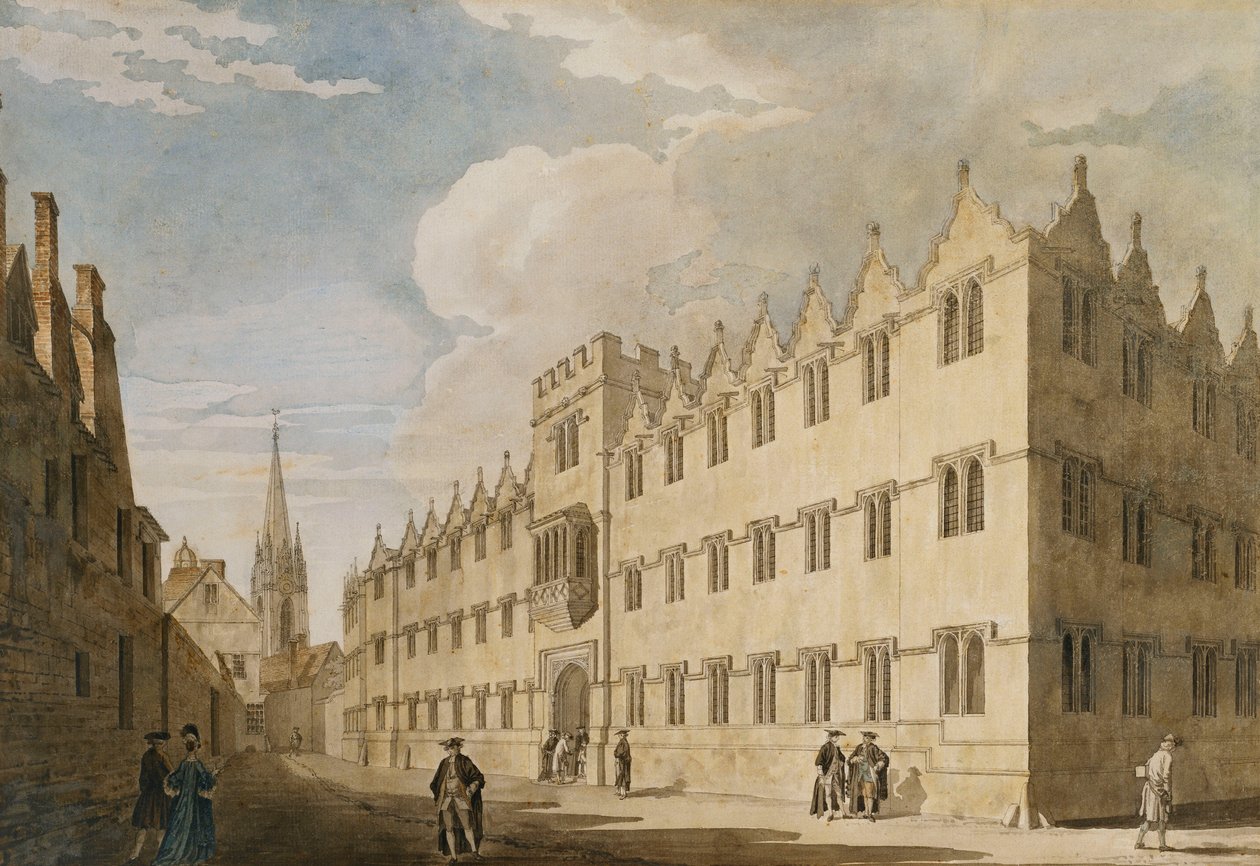 Oriel College, Oxford, con la iglesia de St. Mary en la distancia de Thomas Malton Jnr.