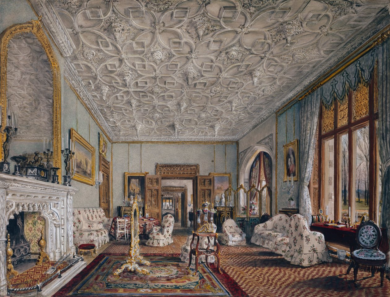 Sala de estar en estilo gótico, c.1850 de Thomas Mann Baynes