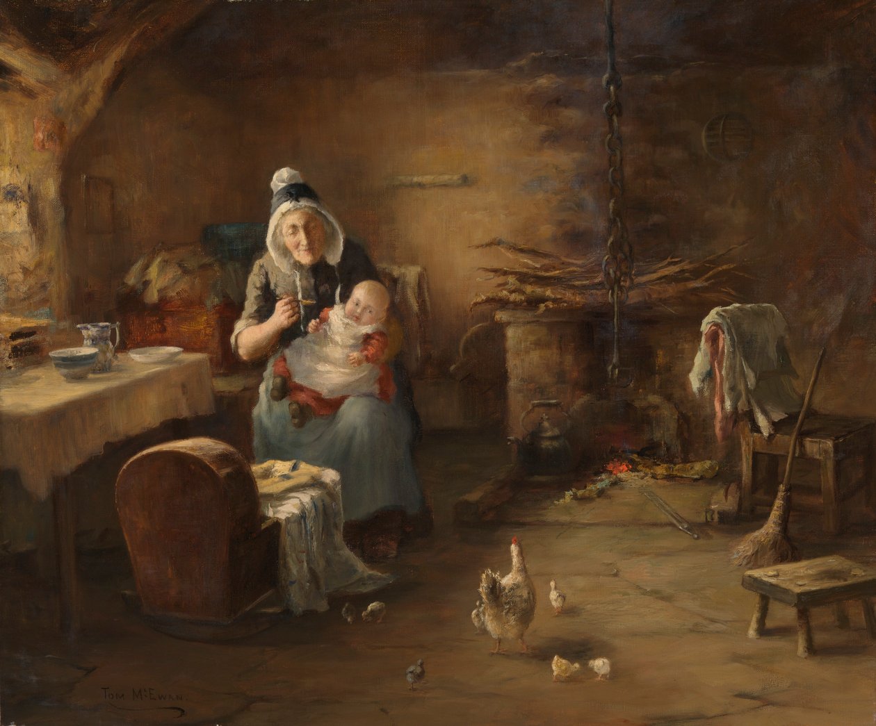 Interior de una cabaña campesina (óleo sobre lienzo) de Thomas McEwan