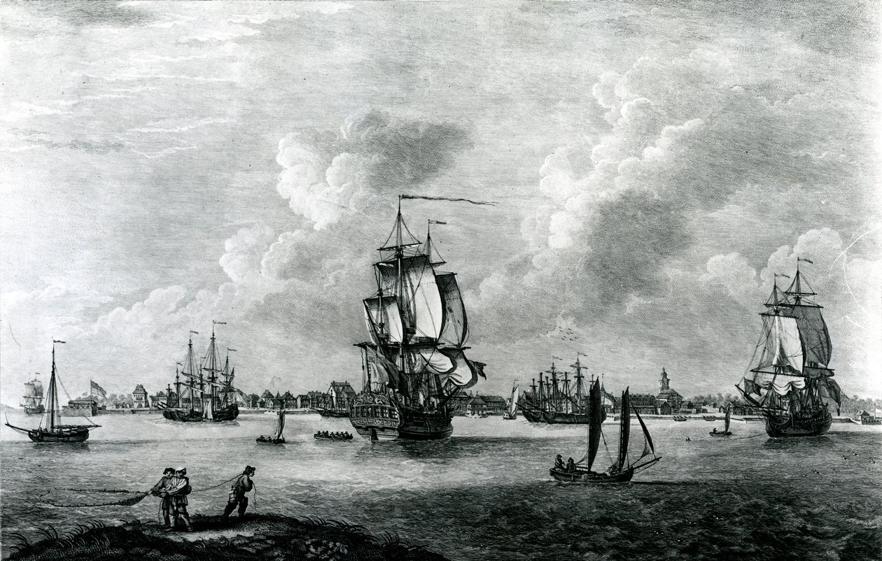 Vista de Charles Town, la capital de Carolina del Sur en América del Norte, grabado por Pierre Charles Canot de Thomas Mellish
