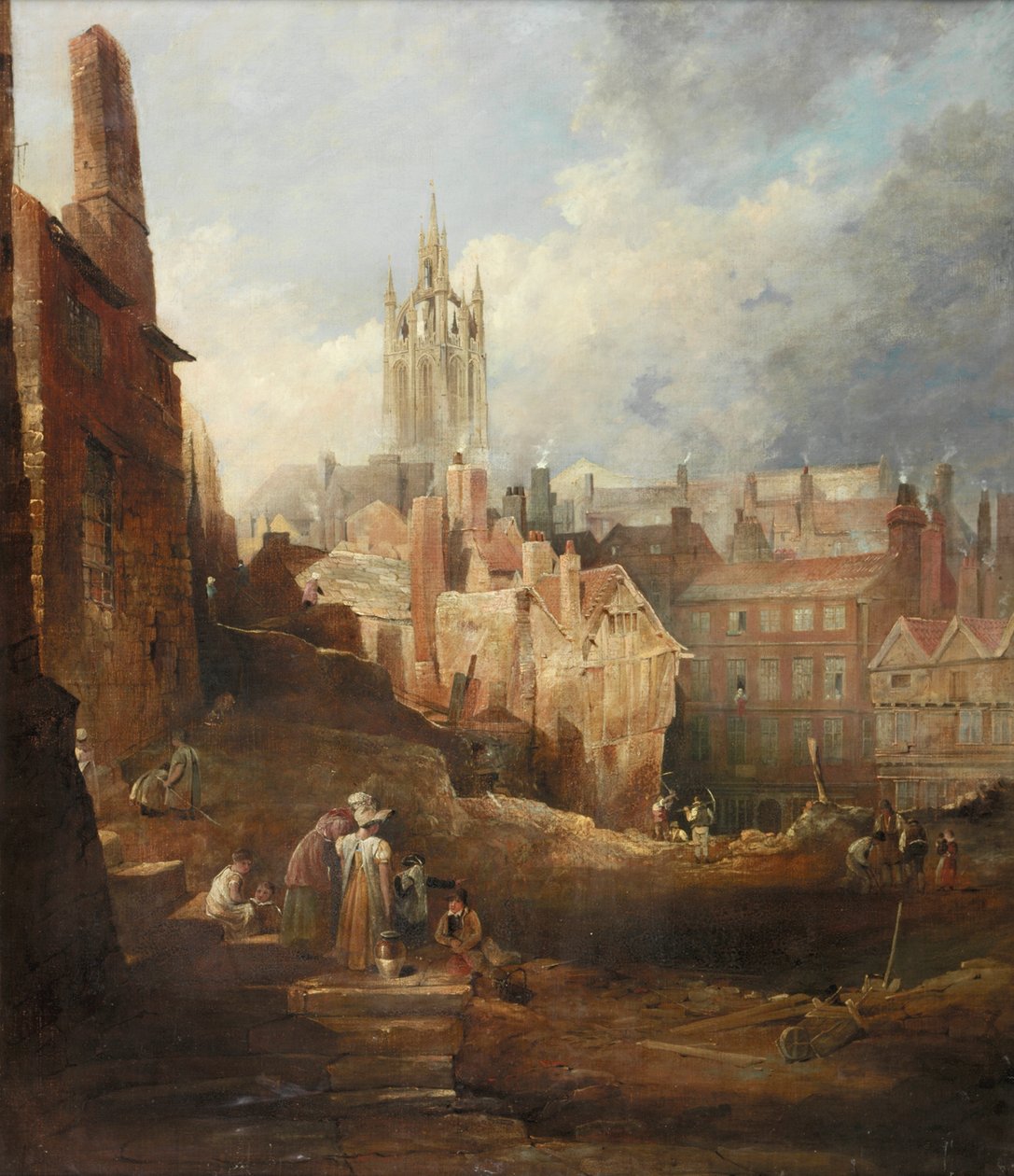 Excavaciones para el Puente de Alto Nivel, Newcastle upon Tyne, c.1846 de Thomas Miles Richardson