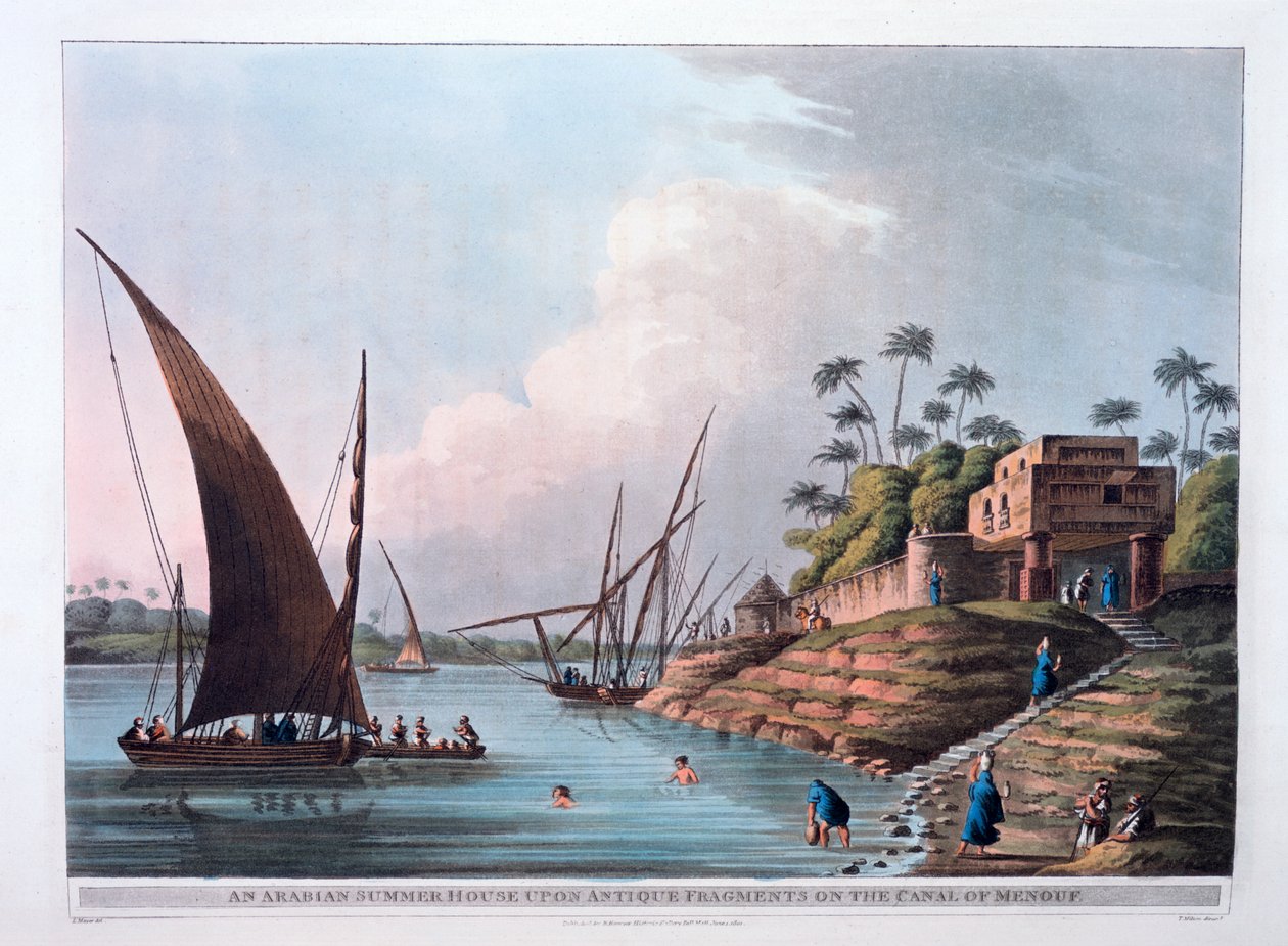 Casa de verano árabe en el canal de Menouf, Egipto, 1801 de Thomas Milton
