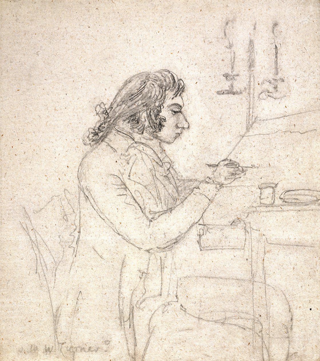 J. M. W. Turner At A Drawing Table; Verso: Mrs. Monro Asleep (lápiz sobre papel verjurado blanco hueso) de Thomas Monro
