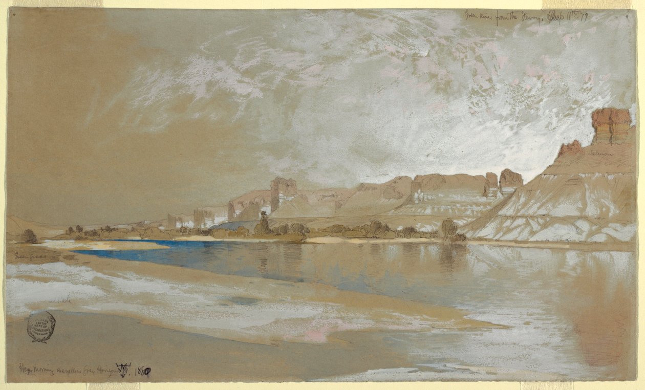 Dibujo, Green River desde el Ferry, Territorio de Wyoming, 11 de septiembre de 1889 de Thomas Moran