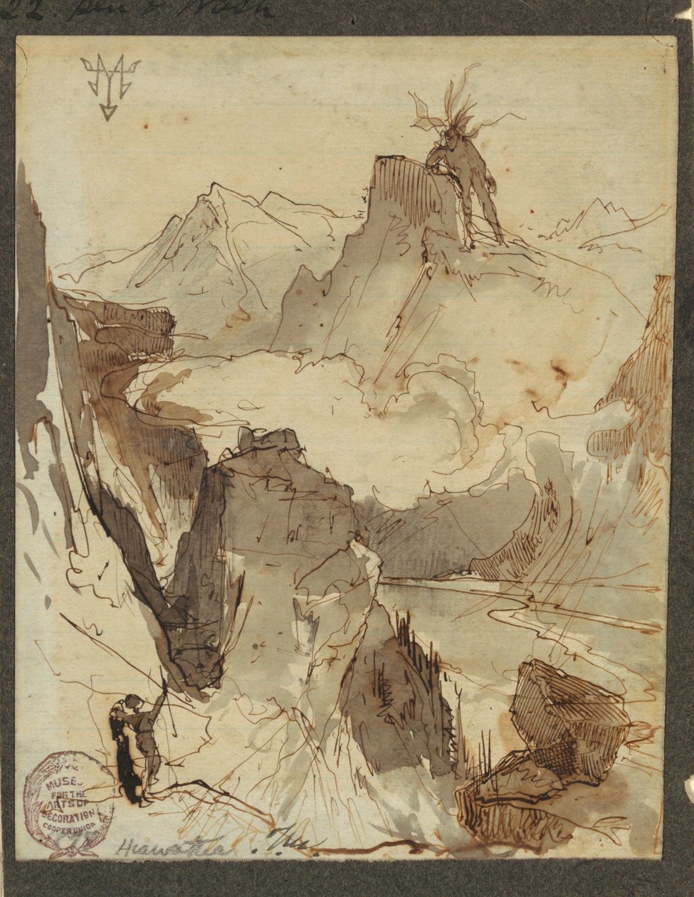 Dibujo, Hiawatha ve a Mudjekeewis, 1870-75 de Thomas Moran