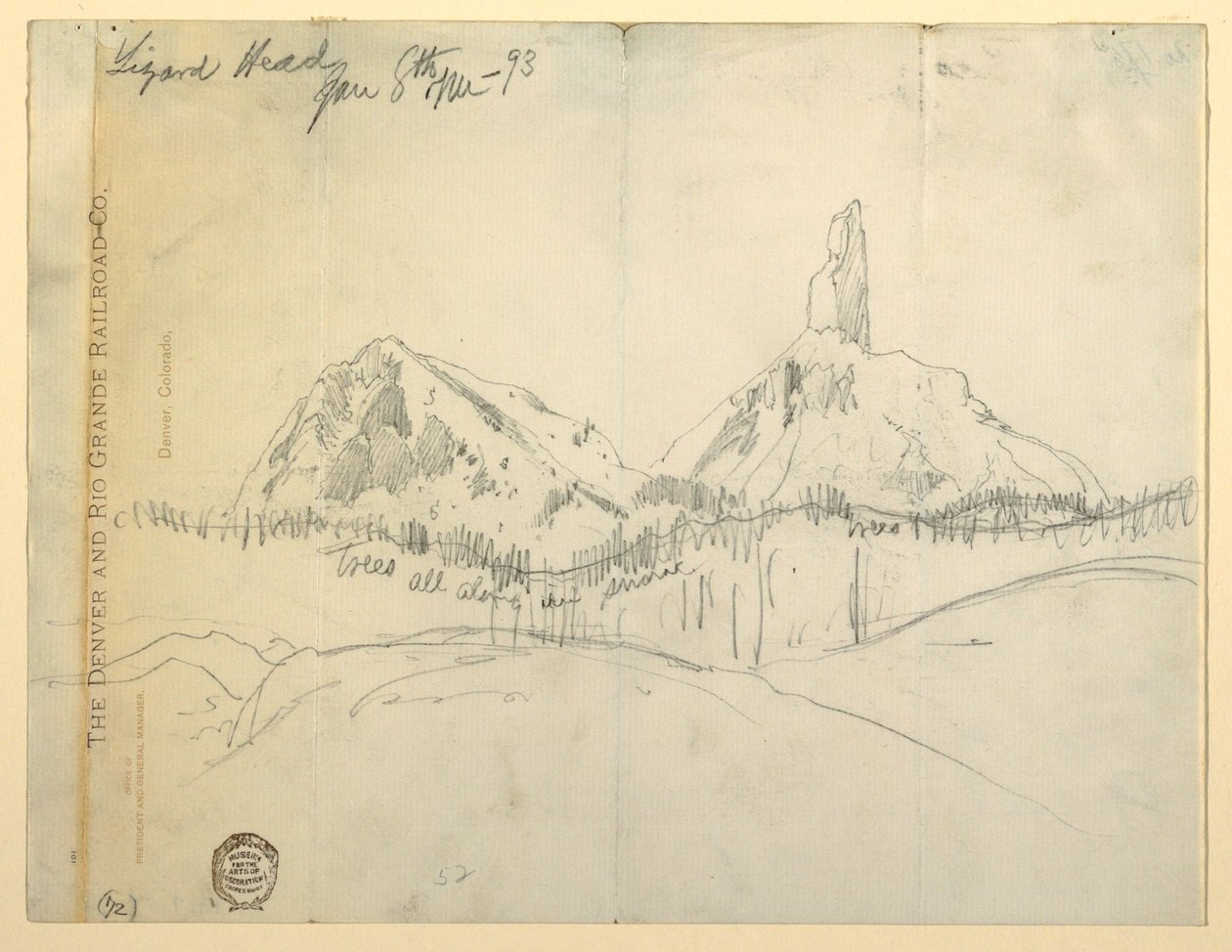 Dibujo, Cabeza de Lagarto, Colorado de Thomas Moran