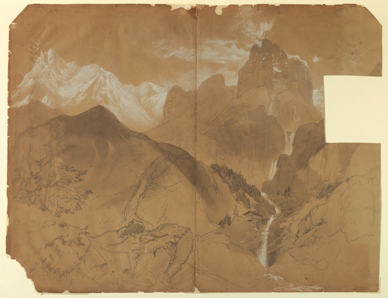 Dibujo, Cerca del puerto de Faido, Italia, 1867 de Thomas Moran