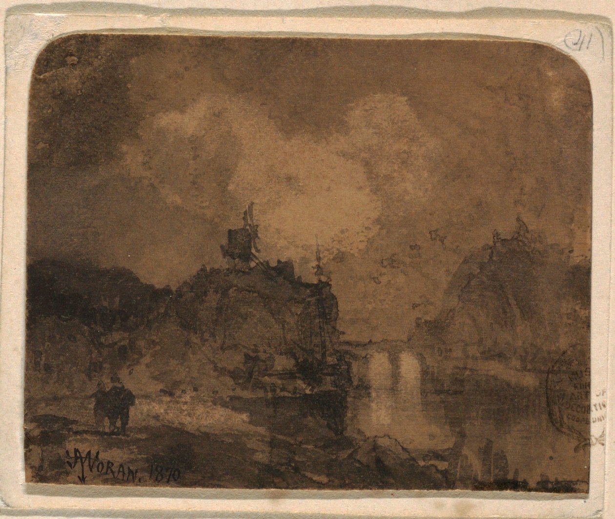Dibujo, Escena fluvial, Gran Cañón, Colorado, 1870 de Thomas Moran