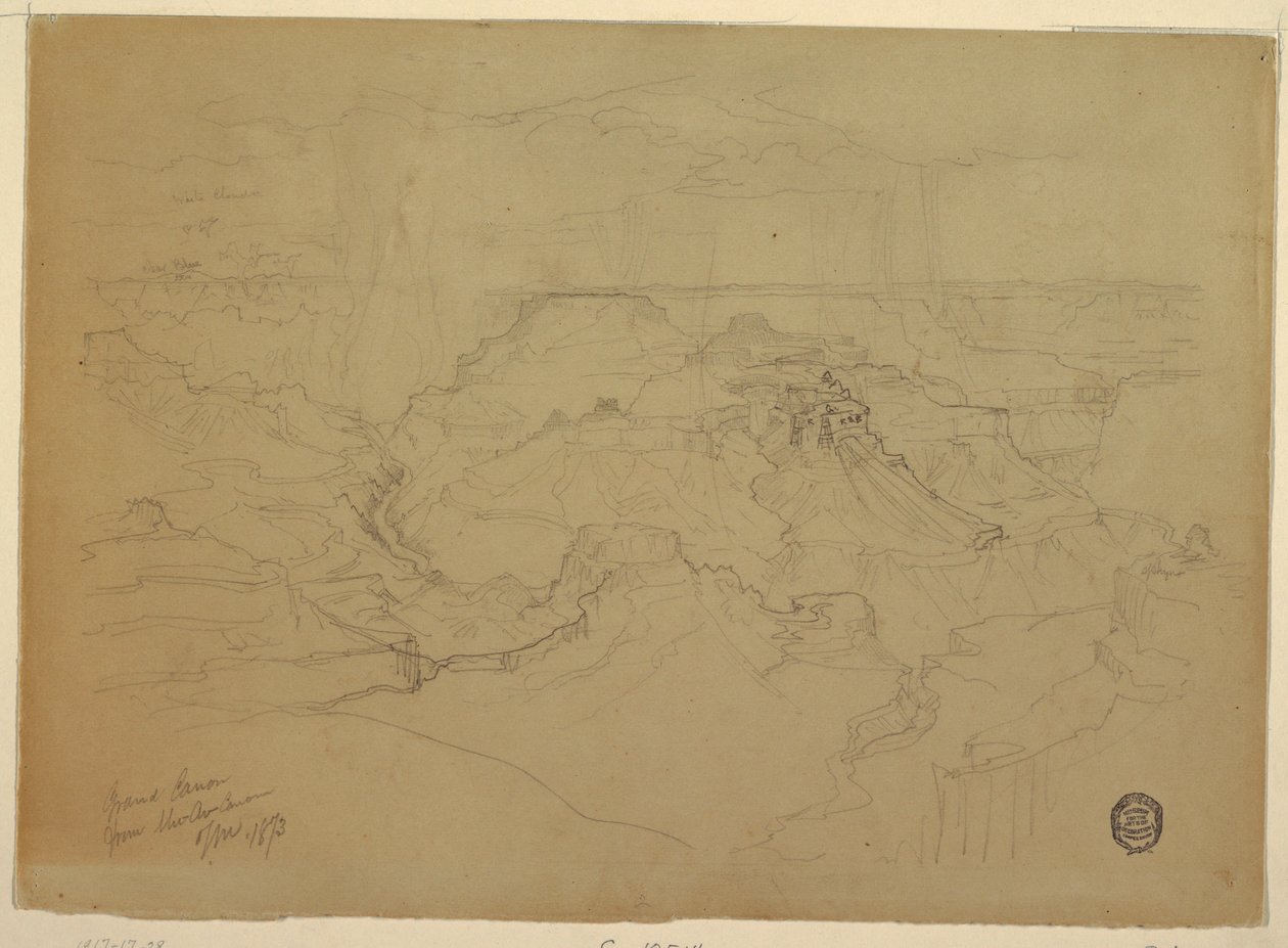 Dibujo, El Gran Cañón bajo la lluvia, 1873 de Thomas Moran