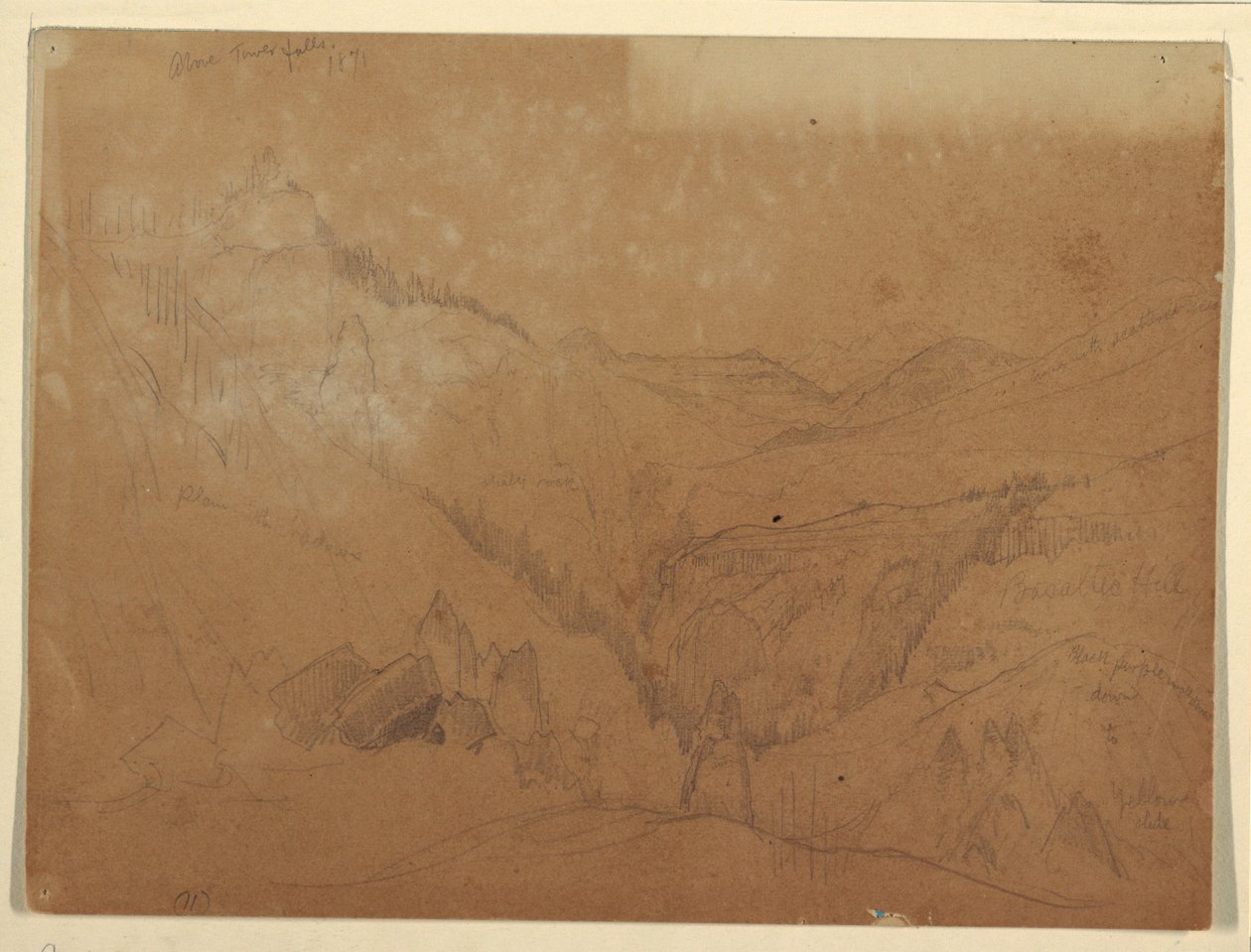 Dibujo, Yellowstone, por encima de Tower Falls, 1871 de Thomas Moran