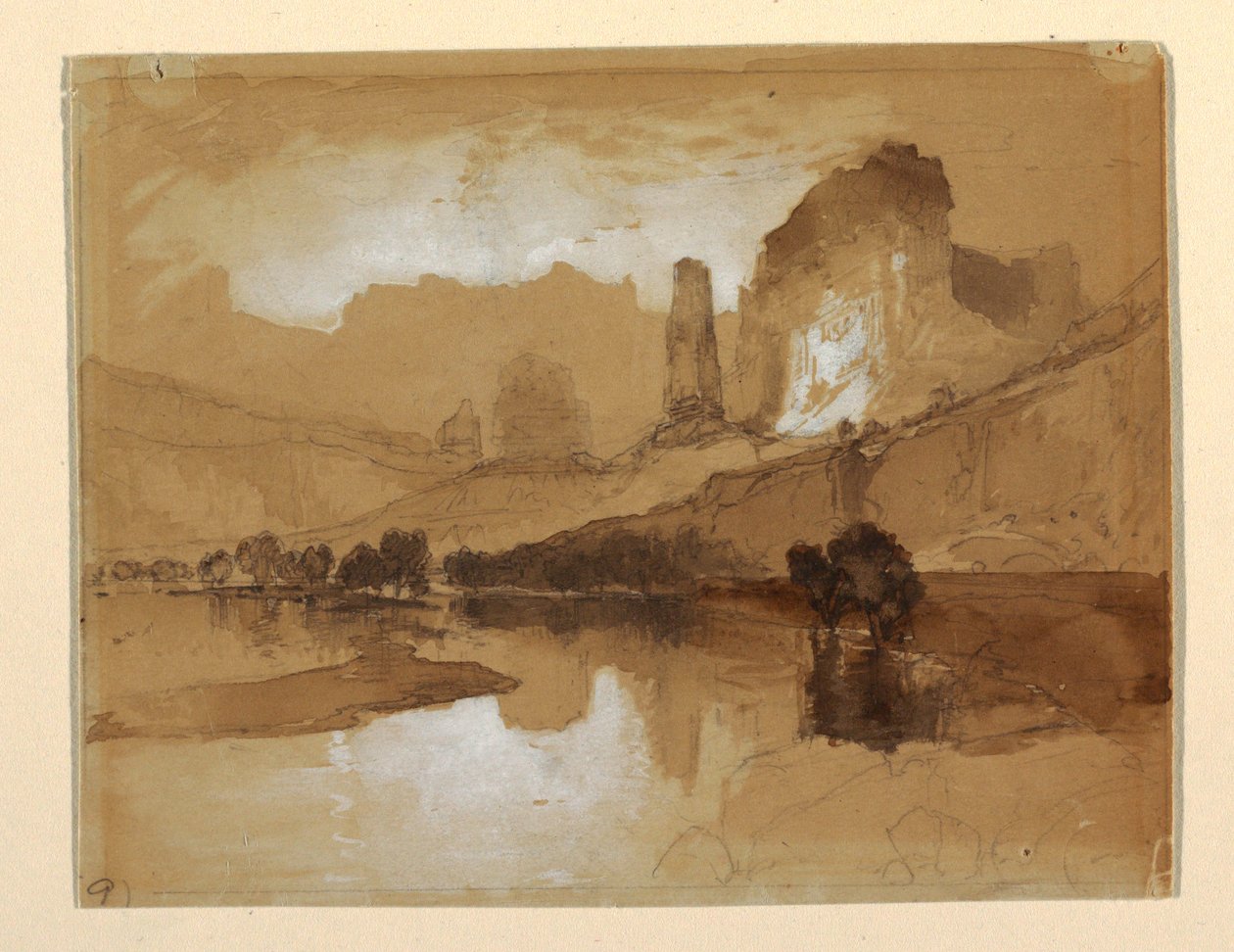 Dibujo, Yellowstone bajo las cataratas, probablemente 1871 de Thomas Moran