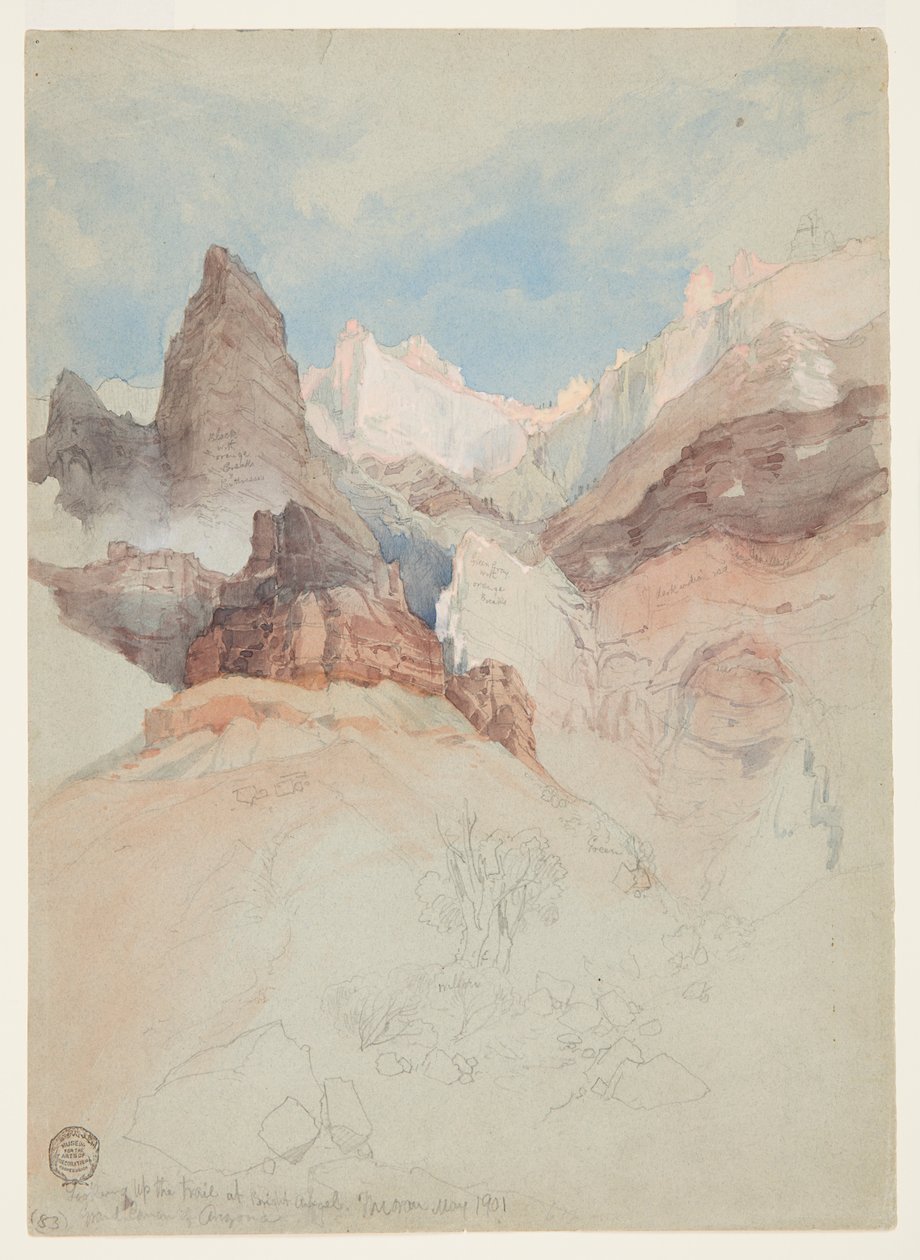 Mirando hacia el Sendero en Bright Angel, Gran Cañón, Arizona de Thomas Moran