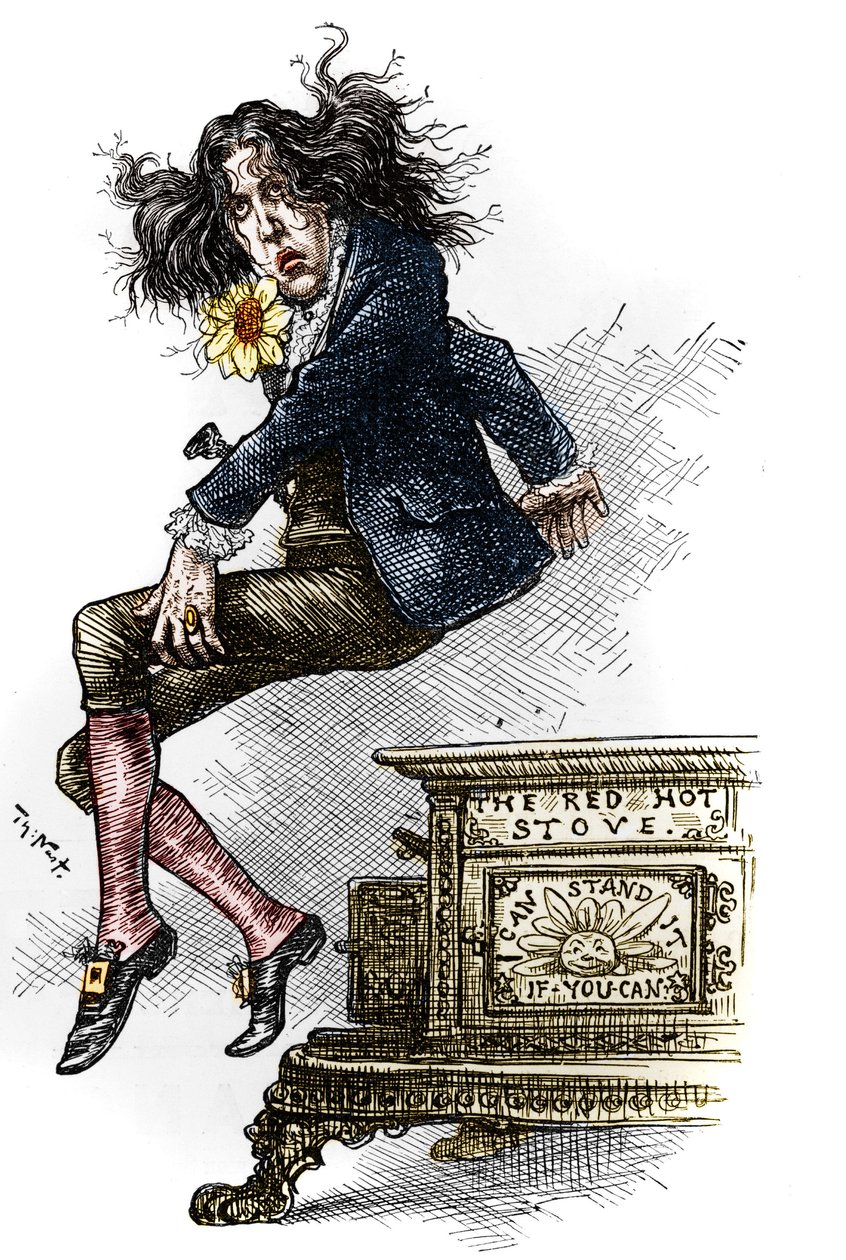 Caricatura de Oscar Wilde (1854-1900), vestido de dandi, realizada durante su viaje a los Estados Unidos en 1882. Dibujo de Thomas Nast (1840-1902) en 