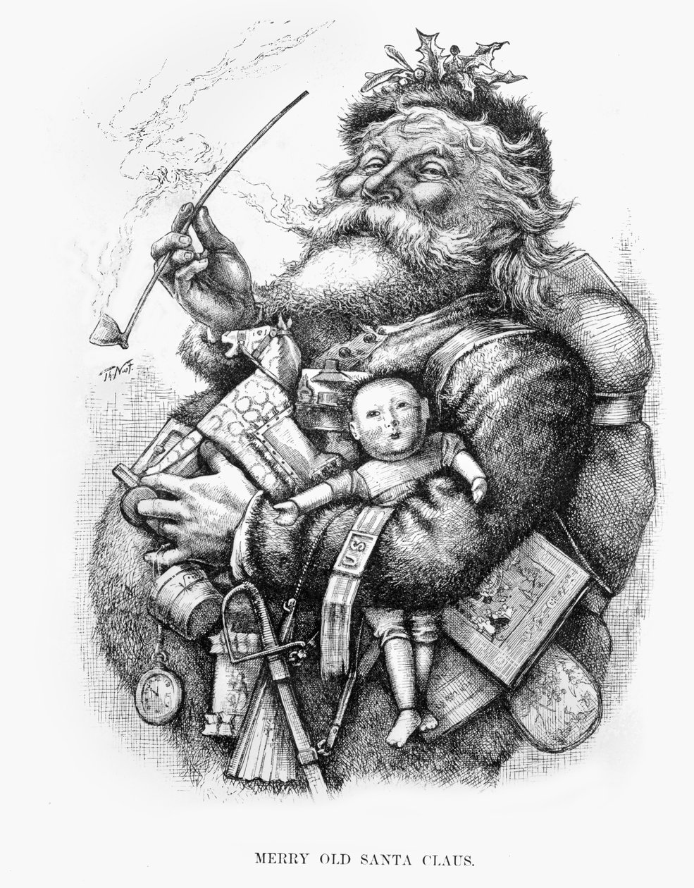 Viejo Santa Claus Alegre, grabado por el artista de Thomas Nast