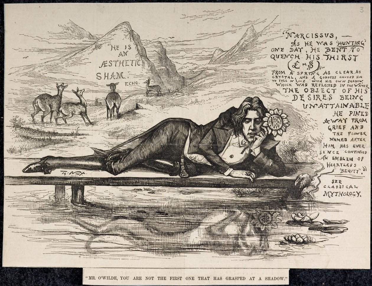 Oscar Wilde como Narciso (con una inscripción) (grabado) de Thomas Nast