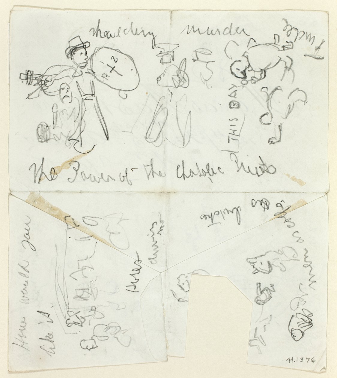 Hoja de bocetos: El poder de los sacerdotes católicos (anverso); Hoja de bocetos (reverso) de Thomas Nast