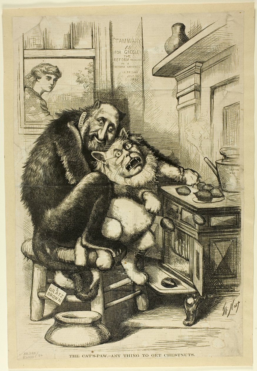 La pata de gato, cualquier cosa para conseguir castañas de Thomas Nast