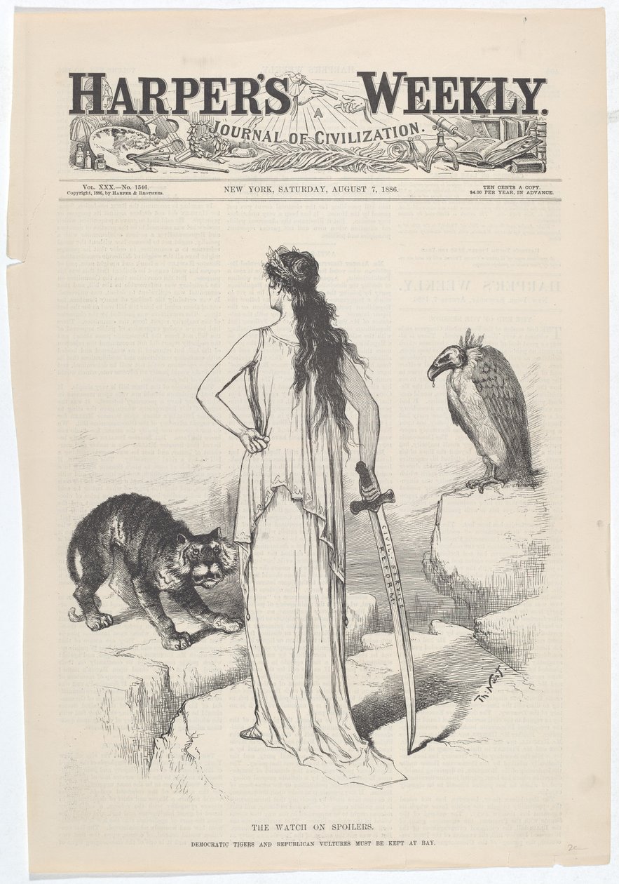 La Vigilancia sobre los Saqueadores. Los Tigres Democráticos y los Buitres Republicanos Deben Ser Mantenidos a Raya. de Thomas Nast