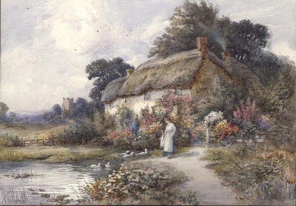 Cabaña de paja, Ringwood, Hampshire (acuarela) de Thomas Noelsmith