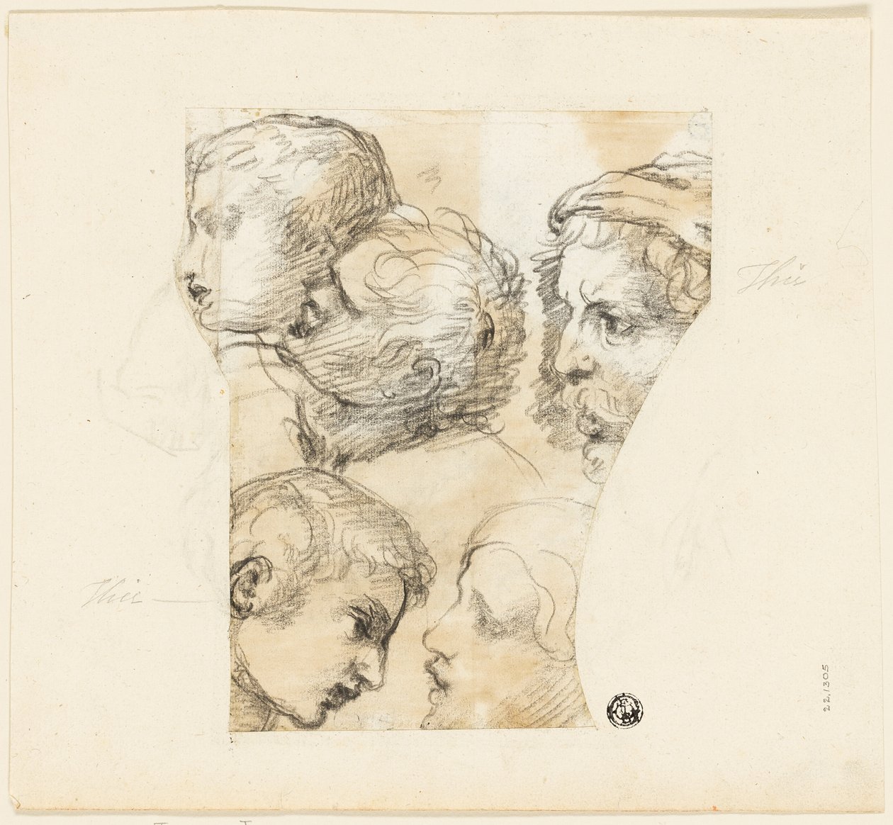 Bocetos de cabezas masculinas (anverso); Dos ancianas (reverso) de Thomas Patch