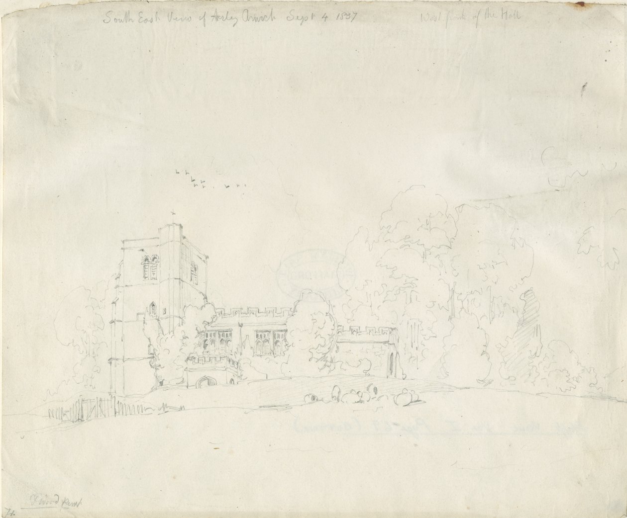 Iglesia de Arley: dibujo a lápiz, 4 Sep 1837 de Thomas Peploe Wood