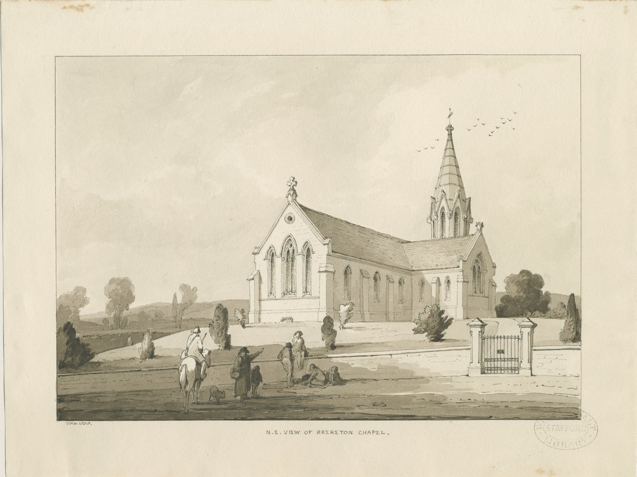 Capilla de Brereton: [Iglesia de San Miguel, Brereton] dibujo en sepia, 1838 de Thomas Peploe Wood