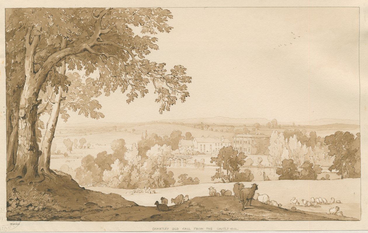 Chartley Hall: dibujo en sepia, 1837 de Thomas Peploe Wood