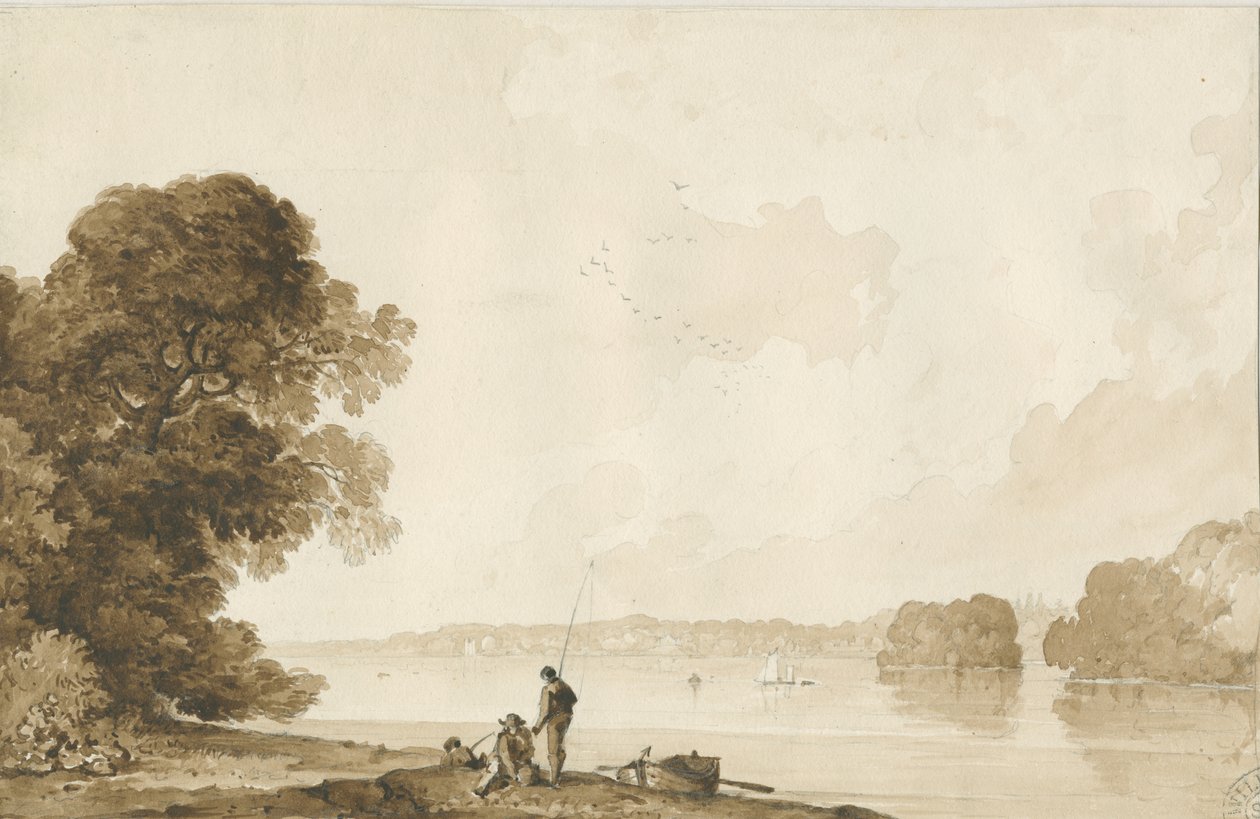 Parque Chillington - Piscina: dibujo en sepia, nd [1837-1838] de Thomas Peploe Wood