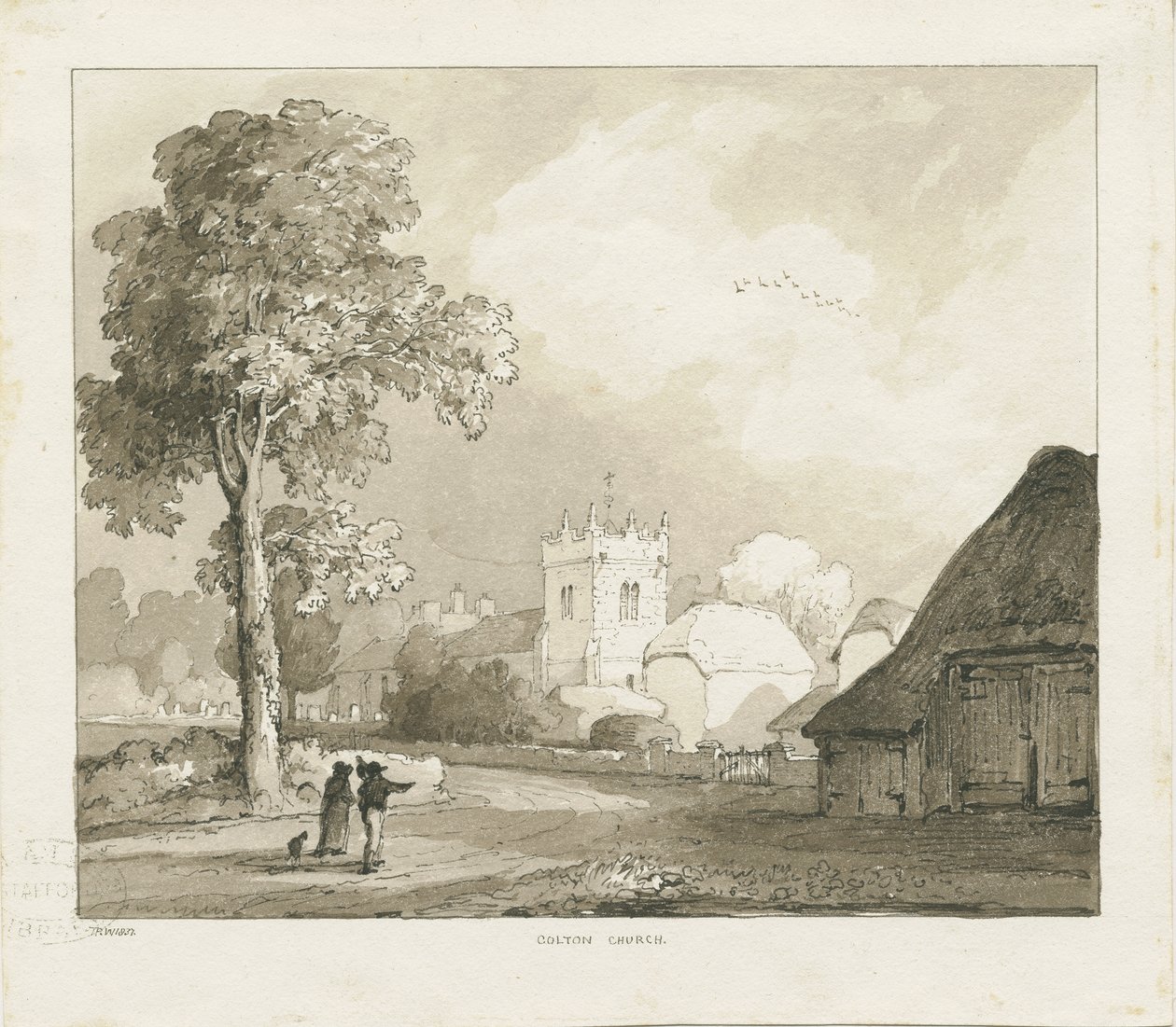 Iglesia de Colton: dibujo en sepia de Thomas Peploe Wood