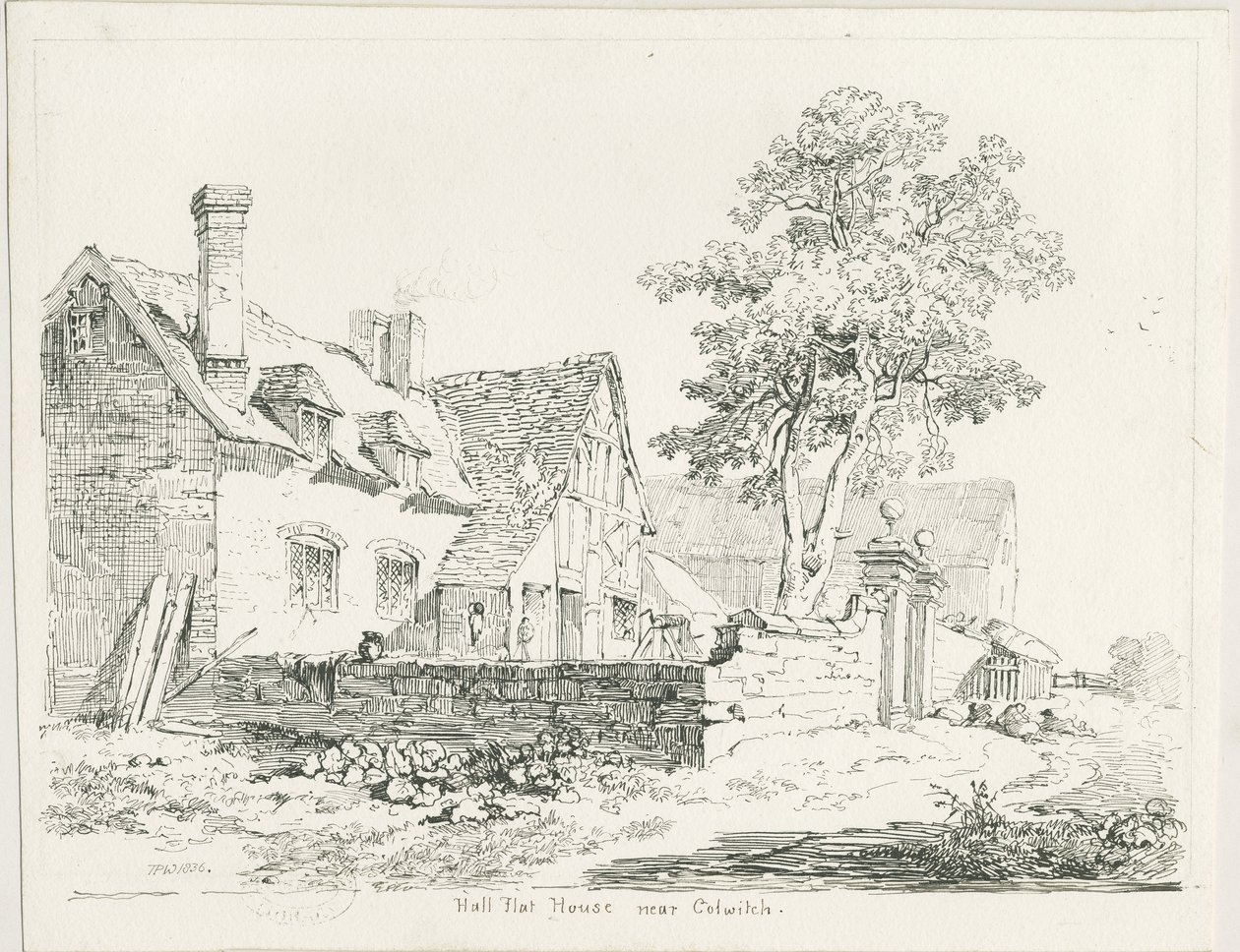 Colwich - Casa Hall Flat: dibujo a pluma y tinta de Thomas Peploe Wood