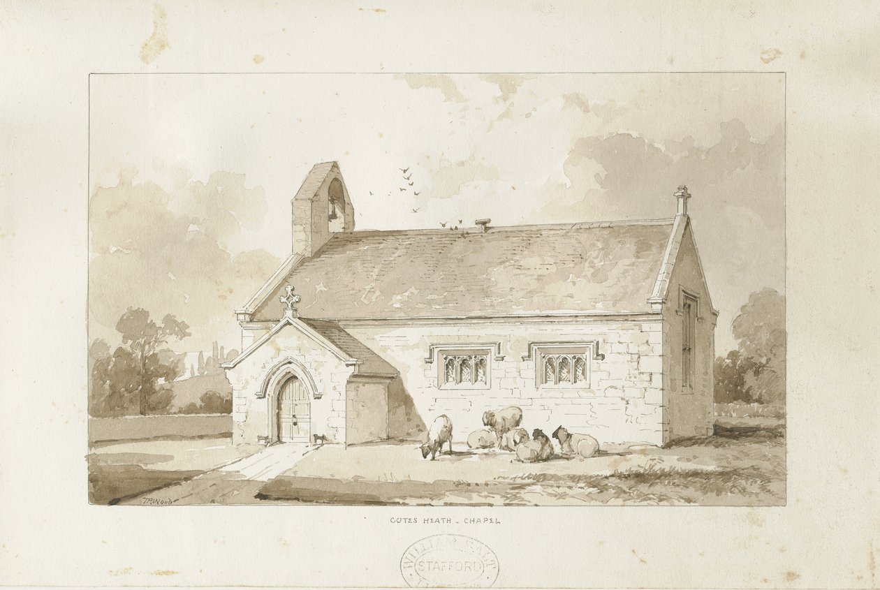 Eccleshall - Capilla de Cotes Heath: dibujo en lavado sepia, nd [1817-1845] de Thomas Peploe Wood