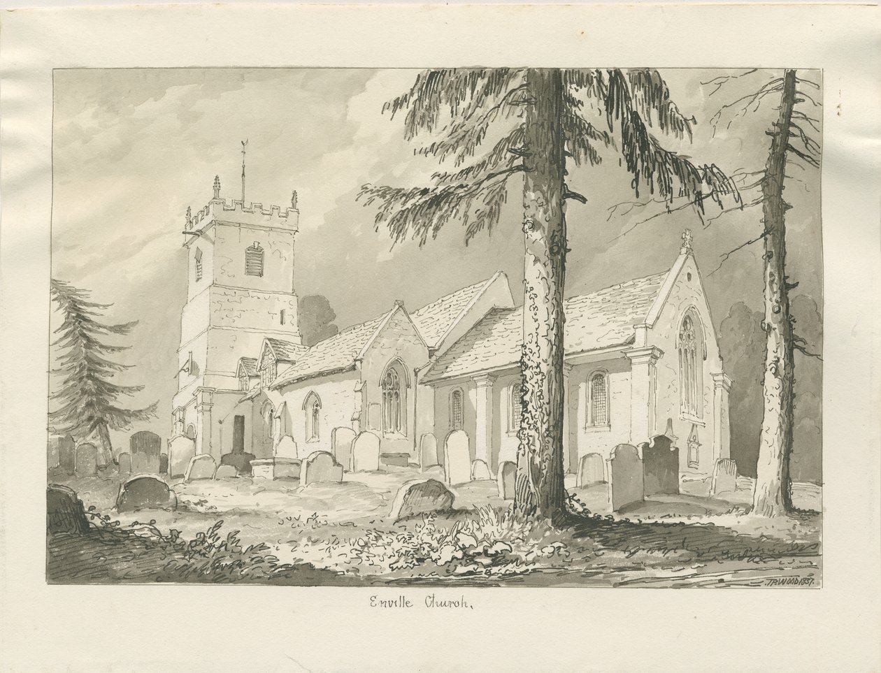 Iglesia de Enville: dibujo en sepia, 1837 de Thomas Peploe Wood