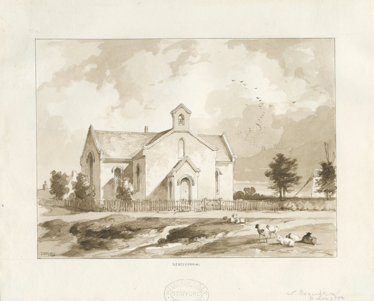 Iglesia de Gentleshaw: dibujo en sepia de Thomas Peploe Wood