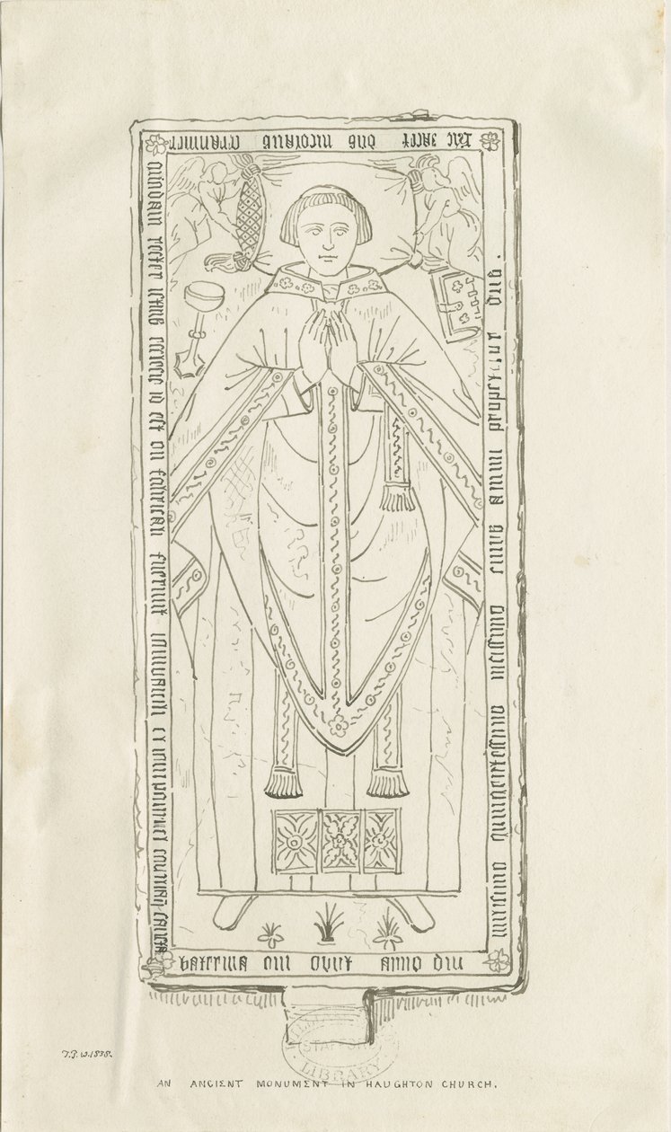 Iglesia de Haughton - Monumento a Nicholas Graviner: dibujo a pluma de Thomas Peploe Wood