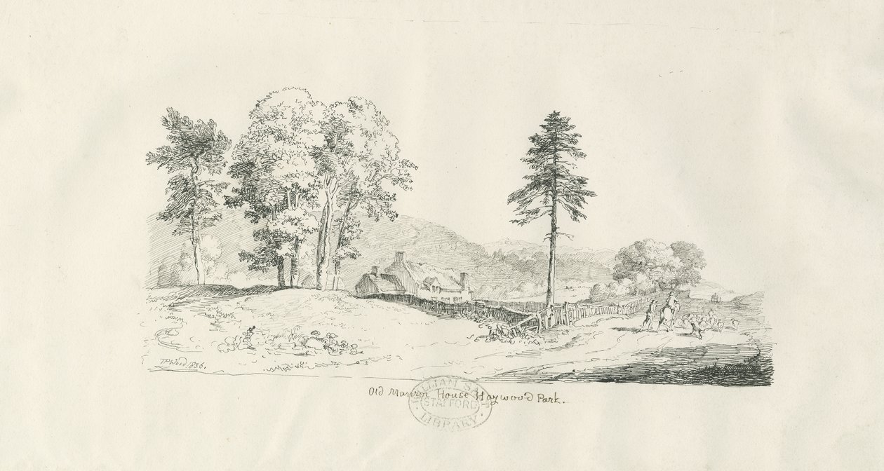Parque de Haywood - Antigua Casa Solariega: dibujo a pluma y tinta de Thomas Peploe Wood