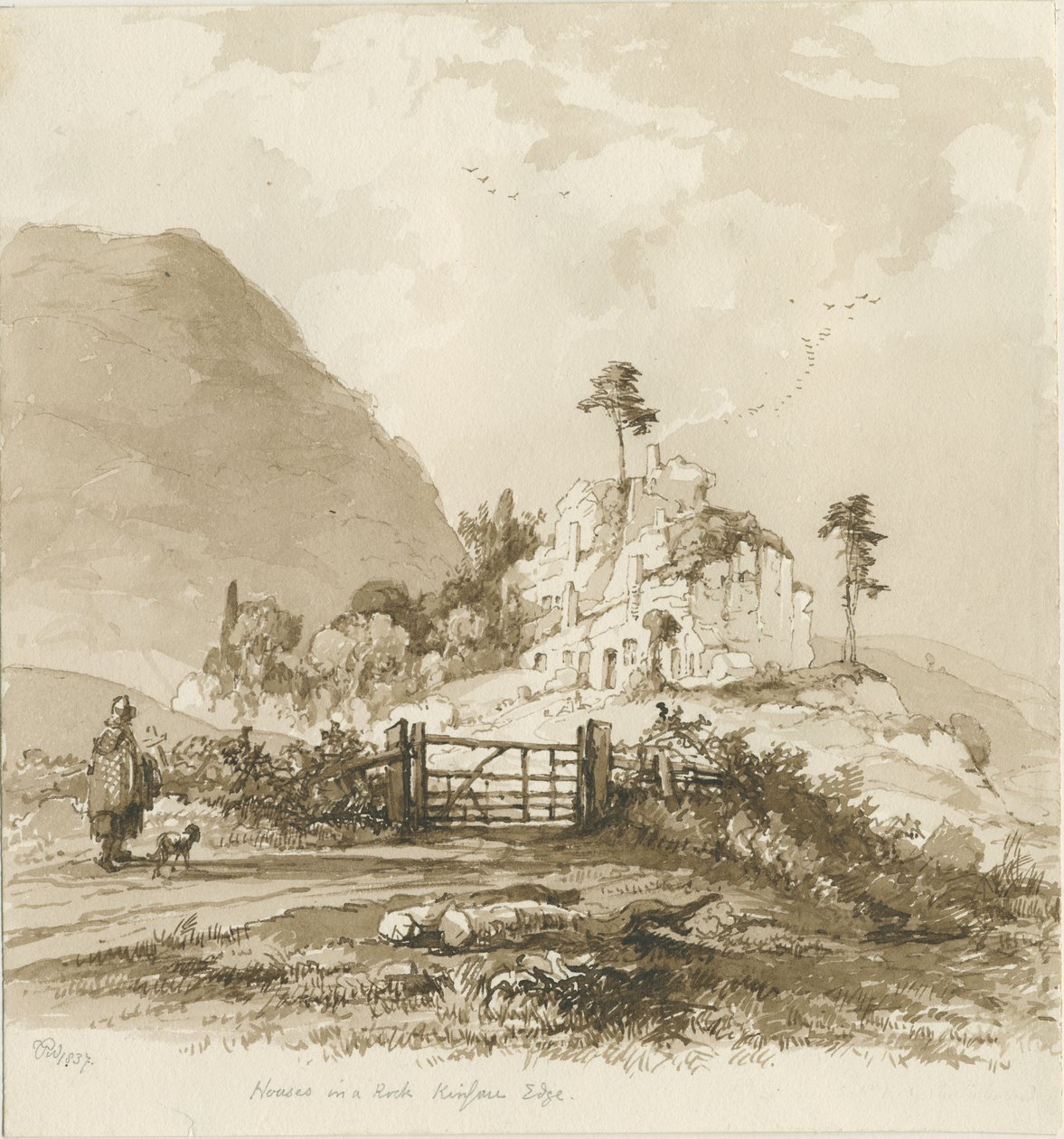 Kinver Edge: dibujo en sepia, 1837 de Thomas Peploe Wood