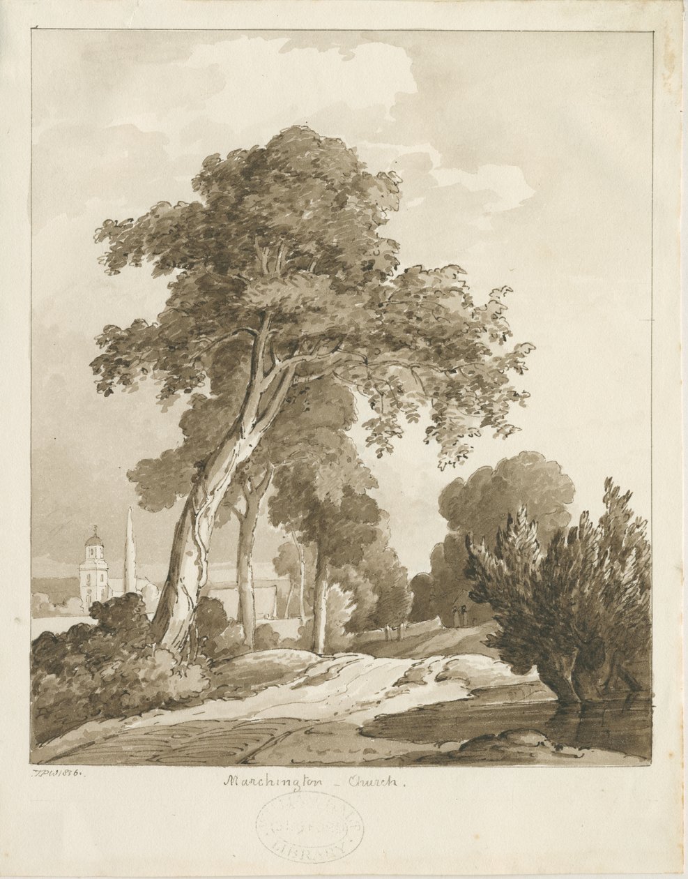 Iglesia de Marchington: dibujo en sepia, 1836 de Thomas Peploe Wood