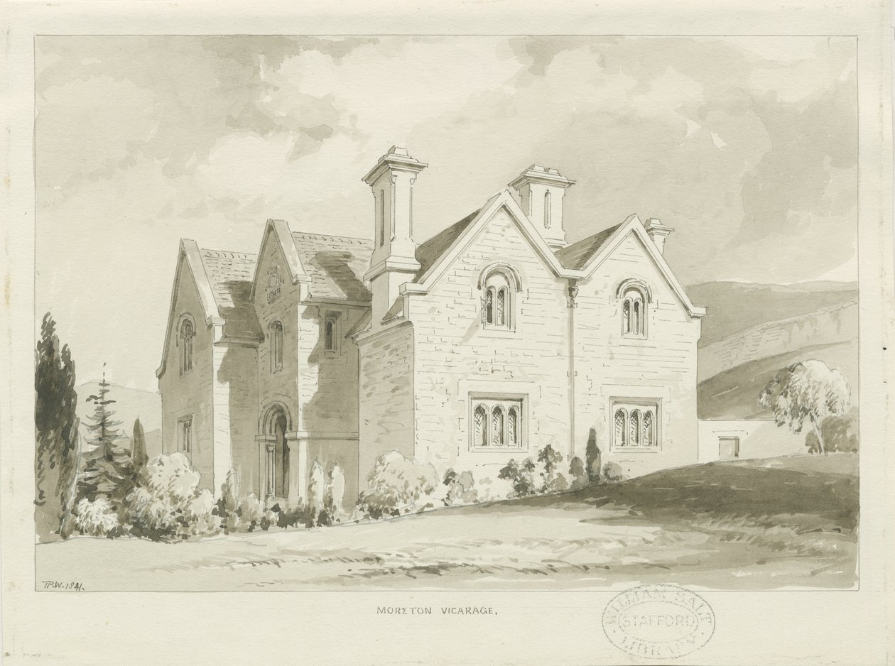 Vicaría de Moreton: dibujo en sepia, 1841 de Thomas Peploe Wood