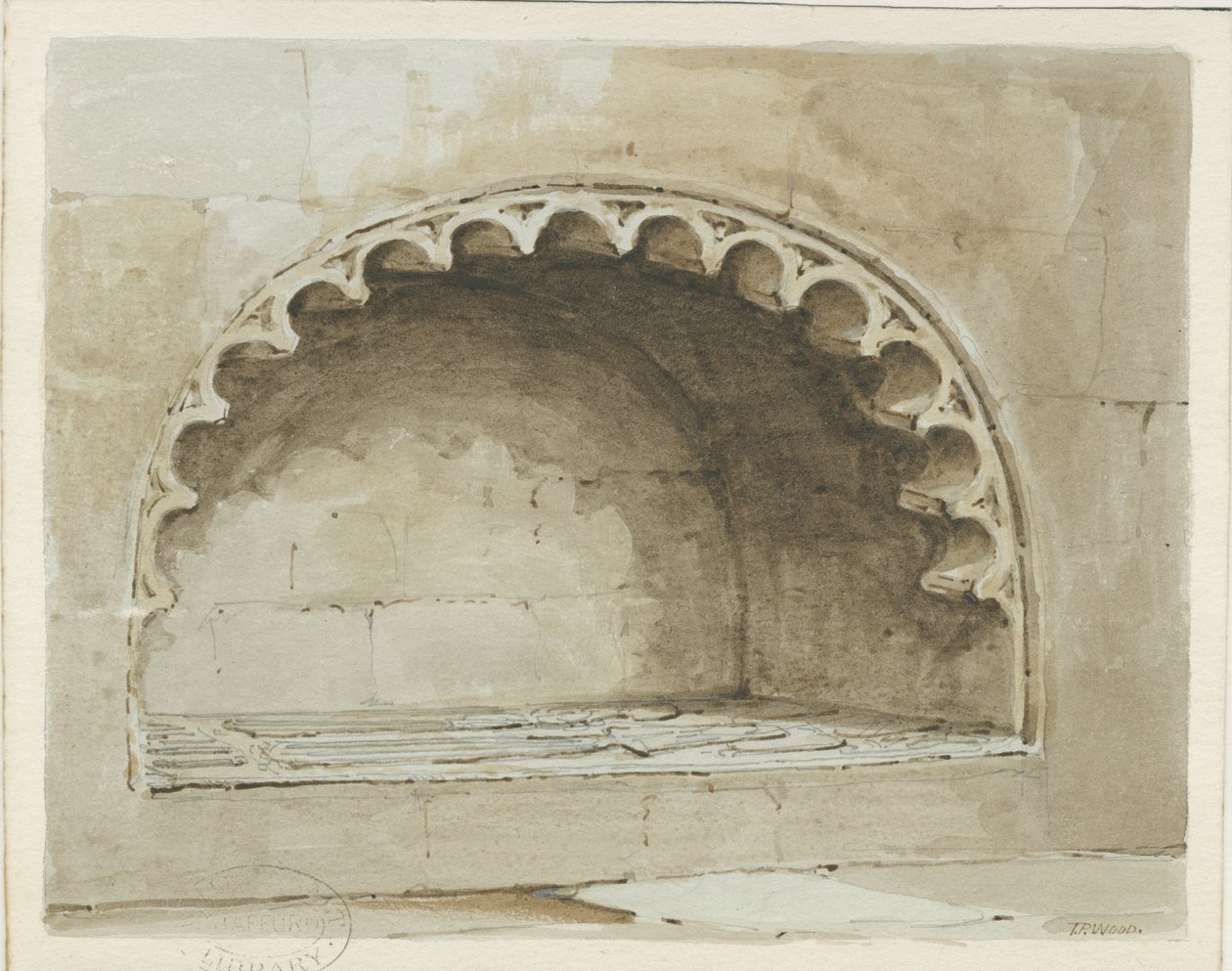 Iglesia de Penkridge - Monumento en la pared sur: pintura en acuarela de Thomas Peploe Wood