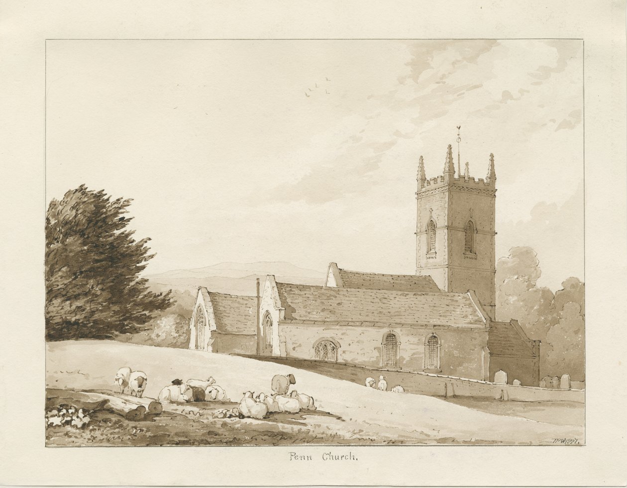 Iglesia de Penn: dibujo en sepia de Thomas Peploe Wood