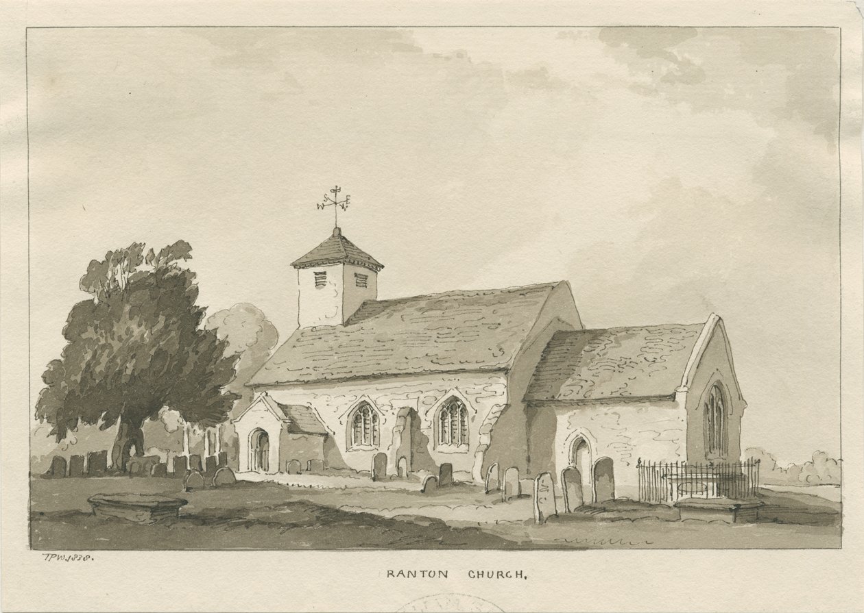 Iglesia de Ranton: dibujo en sepia de Thomas Peploe Wood