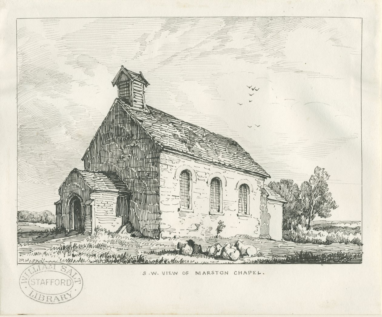 Stafford - Capilla de Marston: dibujo a pluma y tinta de Thomas Peploe Wood