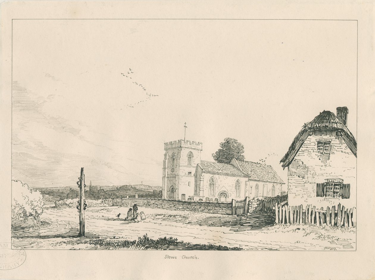 Iglesia de Stowe: dibujo a pluma y tinta de Thomas Peploe Wood