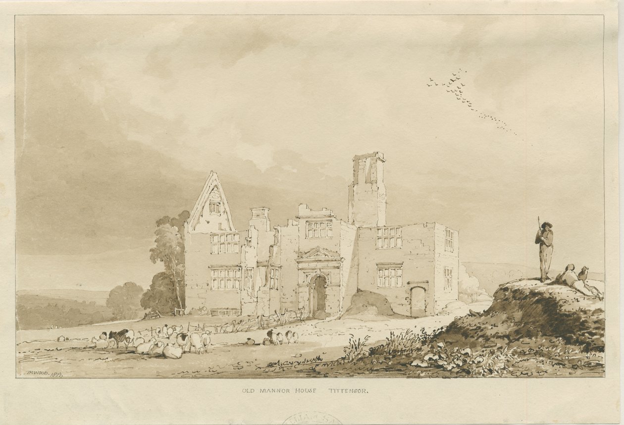 Tittensor - Casa Solariega Antigua: dibujo en sepia, 1837 de Thomas Peploe Wood