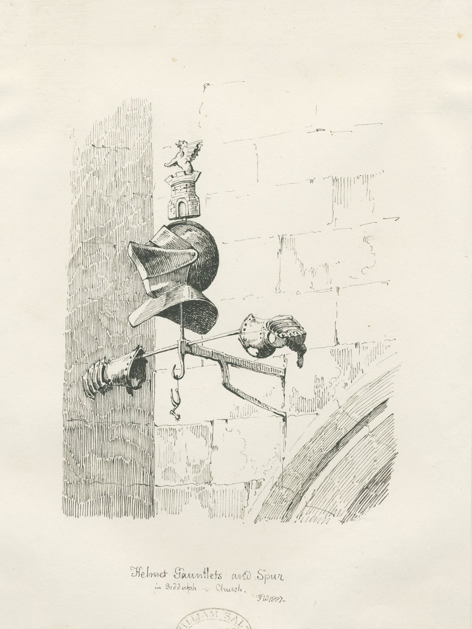 Tumba en la Iglesia de Biddulph - William Bowyer: dibujo a pluma y tinta de Thomas Peploe Wood