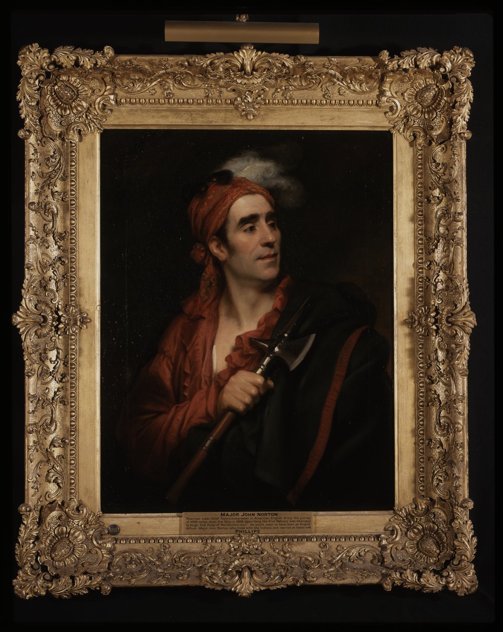 Retrato del jefe nativo americano Tyroninhokarawen, conocido en el ejército británico con el nombre de capitán (ahora comandante) Norton (óleo sobre lienzo) de Thomas Phillips