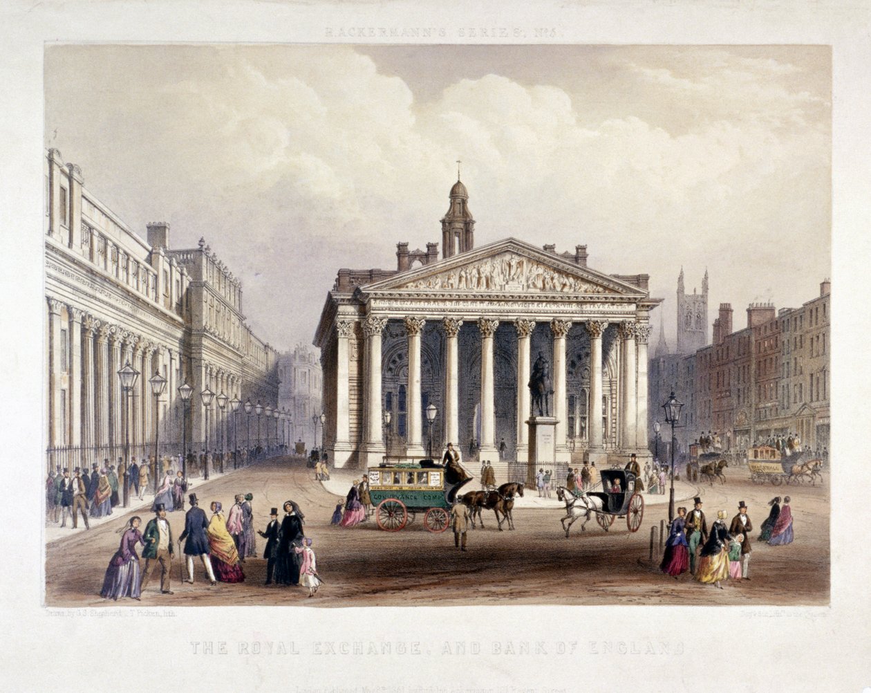 La Bolsa Real y el Banco de Inglaterra a la izquierda, Londres, 1851 de Thomas Picken