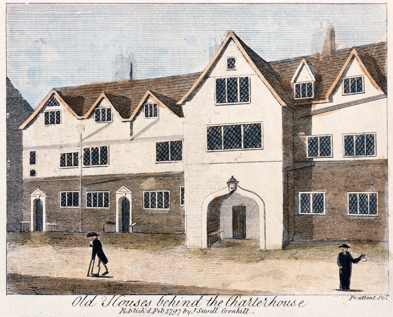 Casas detrás del Hospital Charterhouse, Londres, 1797 de Thomas Prattent